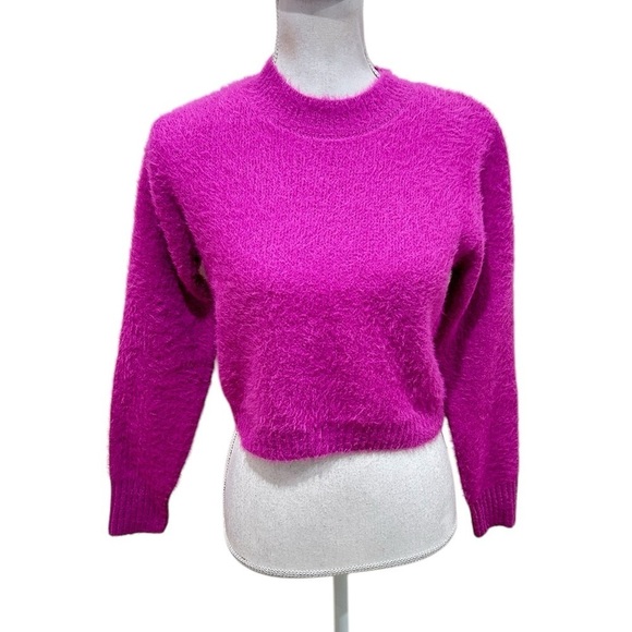 Willow & Wind fushsia pink cropped eyelash long sleeved sweater ribbed sz medium - Picture 1 of 10